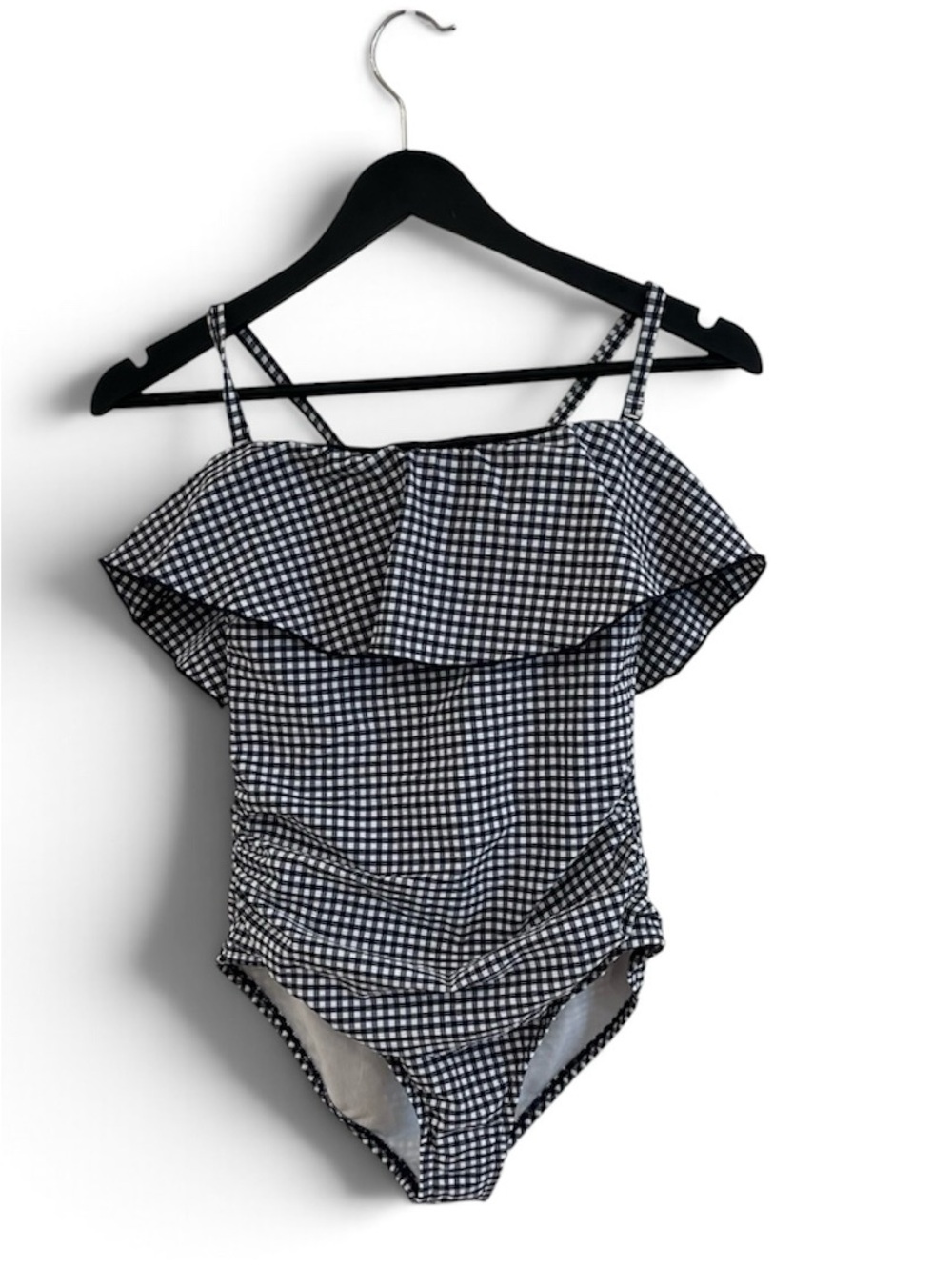 Kona Sol Black & White Gingham Ruffle One-Piece Swimsuit